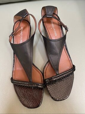 Donald J. Pliner Women’s Monti T Strap Leather Thong Kitten Heels